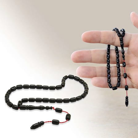 Sıkma Kehribar Tesbih - Mini Boy - Sistemli - Siyah - Kapsül Kesim