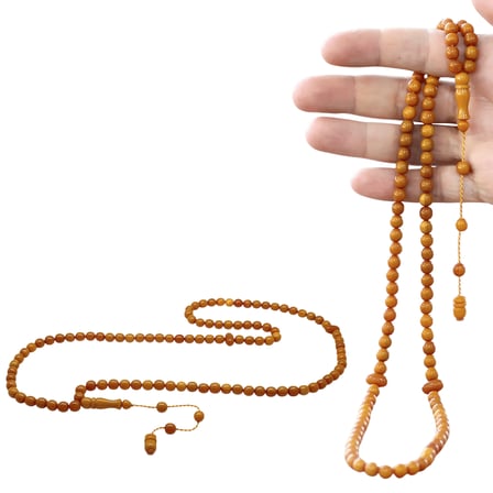 Ateş Kehribar Namaz Tesbihi - Sistemli - Turuncu Renk - Özel Kesim