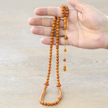 Ateş Kehribar Namaz Tesbihi - Sistemli - Turuncu Renk - Özel Kesim