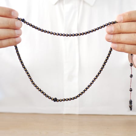 Kuka Namaz Tesbihi - Siyah Renk - Pirinç Sarmal - Sistemli - Küre Kesim