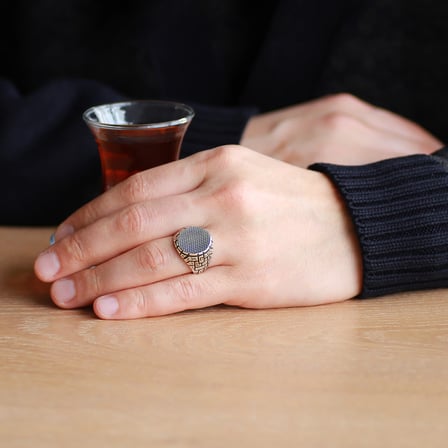 Nokta Desenli 925 Ayar Gümüş Çukur Yüzük