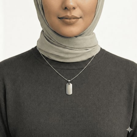 Kadın Çelik Kolye - Kişiye Özel - Gümüş Renk - Oval Dikdörtgen Tasarım - 45 cm