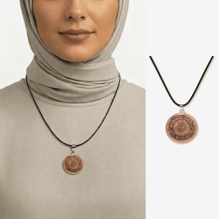 Kadın Bakır Cevşen Kolye - Mührü Süleyman ve Ayetel Kürsi Yazılı - Kişiye Özel - Oval Tasarım