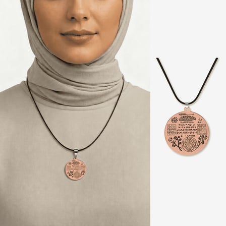 Kadın Bakır Cevşen Kolye - Para Tılsımı Yazılı - Kişiye Özel - Oval Tasarım