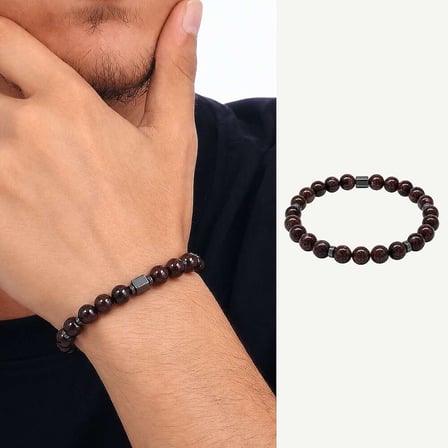 Lal Doğaltaş Erkek Bileklik - Hematit Kombinli - Küre Kesim - Siyah Renk