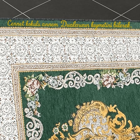 Kişiye Özel Nakış İşlemeli Çiçek Desenli Kendinden Saçaklı Yeşil Renk Hediyelik Seccade
