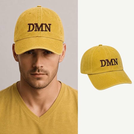 İsme Özel Nakışlı Sarı Vintage Stil Eskitme Kumaş Ayarlanabilir Unisex Beyzbol Şapkası