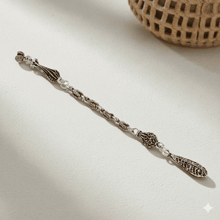 Kurşun Tasarım Gümüş Renk Kral Zincirli Tek Kamçılı Kararmaz Metal Püskül