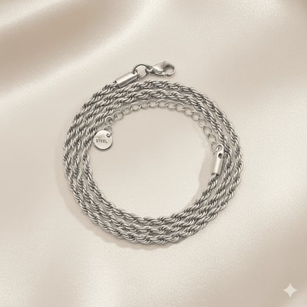 Kadın Çelik Zincir - Burma Model - Gümüş Renk - 40 cm Uzunluk - 3,0 mm Genişlik