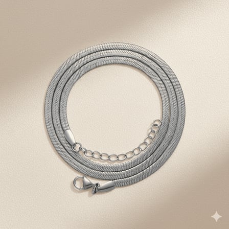 Kadın Çelik Zincir - Snake Model - Gümüş Renk - 40 cm Uzunluk - 3,3 mm Genişlik