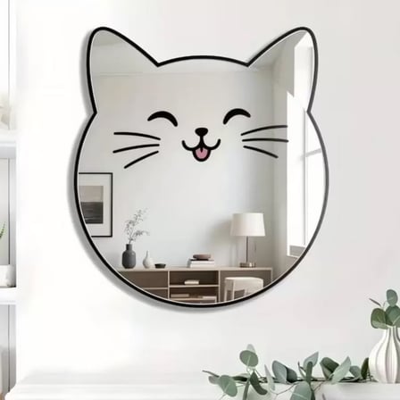 Kırılmaz Pleksi Gülen Kedi Duvar Aynası - 35x35 Cm Çocuk Ve Bebek Odası Dekoratif Ayna Diğer