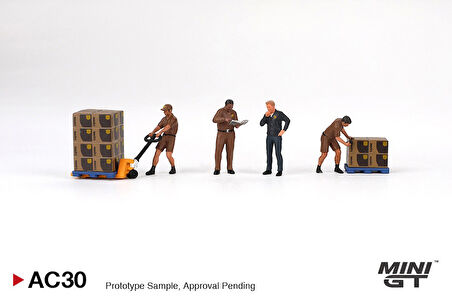 Mini GT AC30 1/64 Figurine: UPS Driver and workers