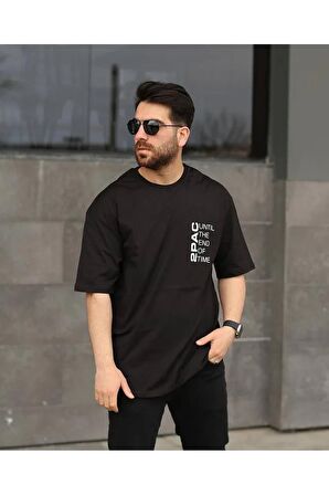 2PAC Baskılı Siyah Unisex Oversize T-shirt