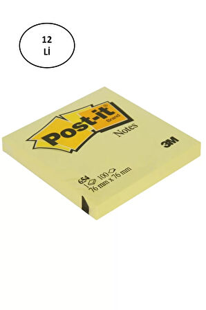 Post-It 3M 654 Yapışkanlı Not Kağıdı 76 x 76 mm 100 Yaprak Sarı