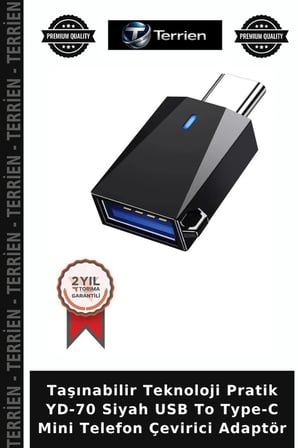 Taşınabilir Teknoloji Pratik YD-70 Siyah USB To Type-C Mini Telefon Çevirici Adaptör