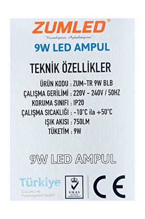 Zumled 9W Beyaz LED Ampul   -201