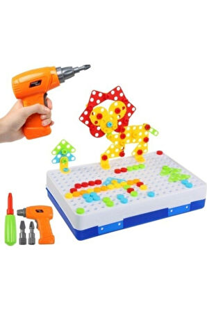 Eğitici Pilli 3D Puzzle Matkap Seti 340 Parça Çantalı Matkap Seti