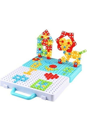 Eğitici Pilli 3D Puzzle Matkap Seti 340 Parça Çantalı Matkap Seti