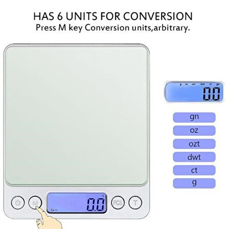 Dijital Hassas Mutfak Terazisi Hassas Tartı 2000 Gr/01 Gr Hassasiyet