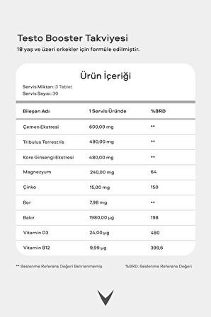 Testo Booster Tribulus Terrestris, Kore Ginsengi, Çemen Otu Vitamin D Içeren Takviye Edici Gıda