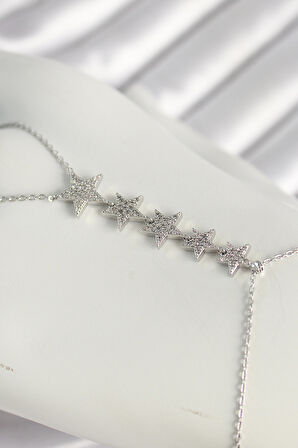 Pirinç Gümüş Renk Zirkon Taşlı Yıldız Model Kadın Şahmeran - TJ-SN616