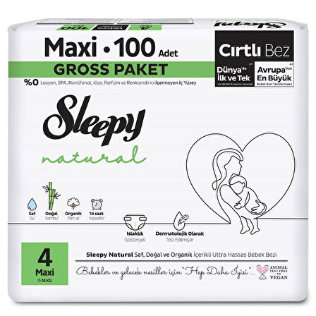 Sleepy Natural Bebek Bezi Gross Paket 4 Beden 7-14 Kg 100 Adet