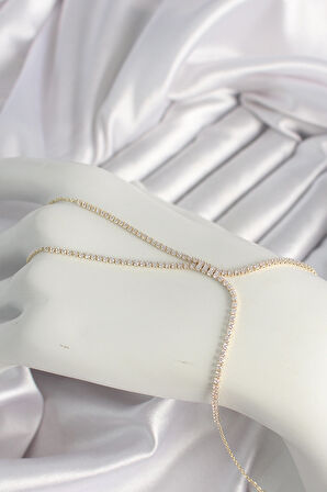 Pirinç Gold Renk Zirkon Taşlı Su Yolu Zirkon Taşlı Kadın Şahmeran - TJ-SN615