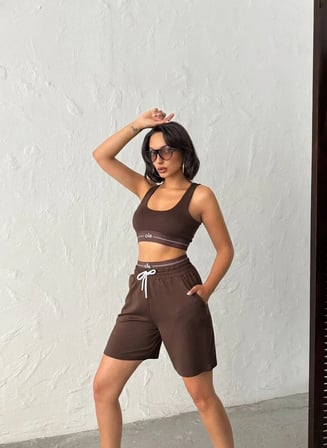 Modal Kumaş Şort ve Büstiyer Spor Takımı | Yüksek Bel Şortlu Takım