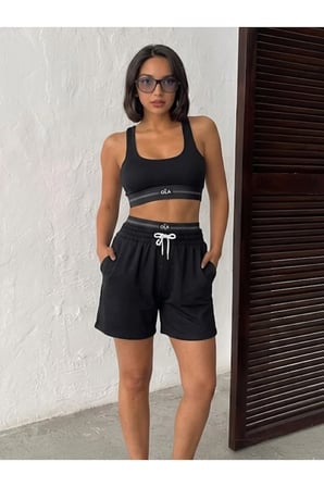 Modal Kumaş Şort ve Büstiyer Spor Takımı | Yüksek Bel Şortlu Takım