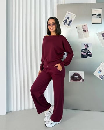 İkili Alt Üst Takım Rahat Kalıp Salaş Bluz ve Bol Paça Pantolon Günlük Kombin