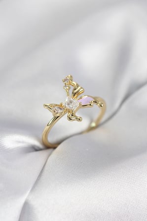 Gold Renk Kelebek Model Zirkon Taşlı Kadın Yüzük