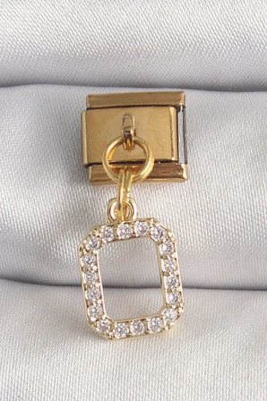 316L Çelik Gold Renk Sallantı Kare Zirkon Taşlı Nomination Charm