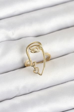 Pirinç Gold Renk Picasso Tarzı Tek Çizgi Yüz Model Kadın Yüzük