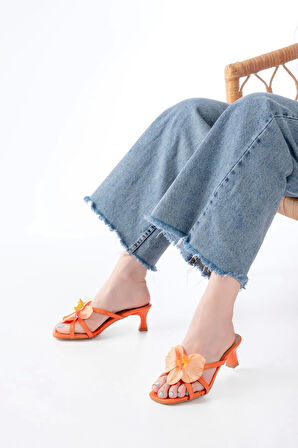 S-622 Orange Orkide Detaylı İnce Topuklu Kadın Terlik