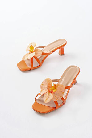 S-622 Orange Orkide Detaylı İnce Topuklu Kadın Terlik