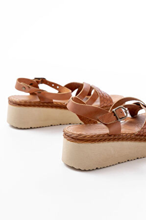 730-138 Taba Örgü Hakiki Deri Ortopedik Taban Kadın Sandalet