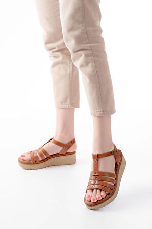 730-142 Taba Hakiki Deri Ortopedik Taban Kadın Sandalet