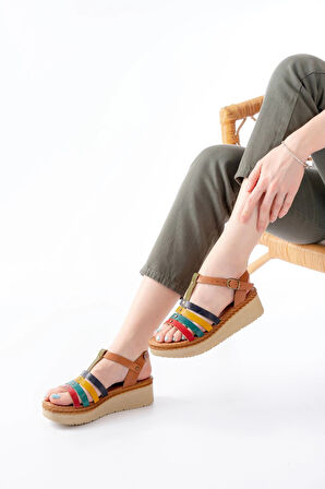 730-142 Multi Hakiki Deri Ortopedik Taban Kadın Sandalet