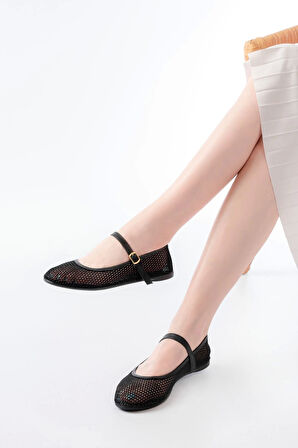 6325 Siyah Fileli Baret Toka Detaylı Günlük Kadın Babet