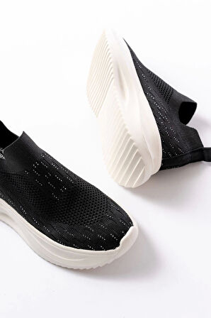 Dm-707 Siyah Fileli Beyaz Faillant Taban Taş Aksesuarlı Günlük Spor Ayakkab