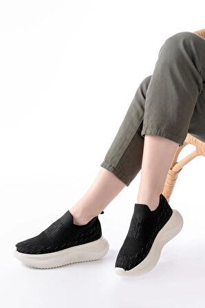 Dm-707 Siyah Fileli Beyaz Faillant Taban Taş Aksesuarlı Günlük Spor Ayakkab