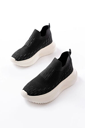 Dm-707 Siyah Fileli Beyaz Faillant Taban Taş Aksesuarlı Günlük Spor Ayakkab