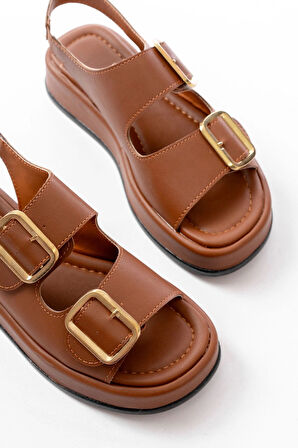 1187 Taba Dolgu Topuk Lastik Baretli  Kadın Sandalet