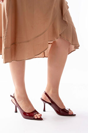 717 Bordo Rugan Sivri Burunlu Topuklu Kadın Sandalet