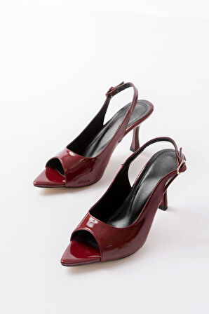 717 Bordo Rugan Sivri Burunlu Topuklu Kadın Sandalet