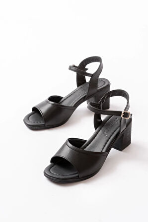 K-13 Siyah Günlük  Topuklu Kadın Sandalet