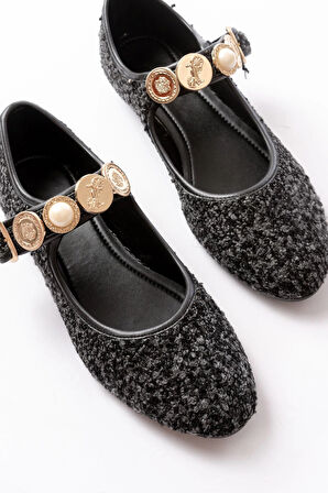 İnf-6363 Siyah Havlu Desenli Baret Tokalı Günlük Kadın Ayakkabı