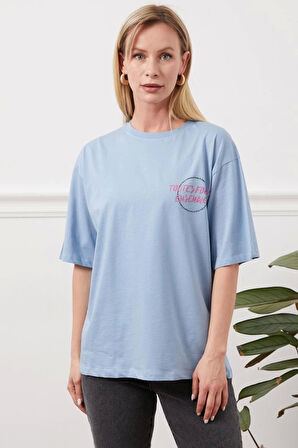 Baskılı Tişört Mavi