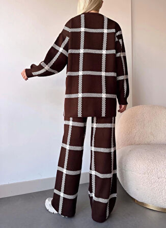 Ekoseli Triko Takım Kahvebeyaz