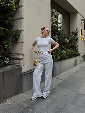 Düğme Yakalı Gri Alt Üst Takım S3943